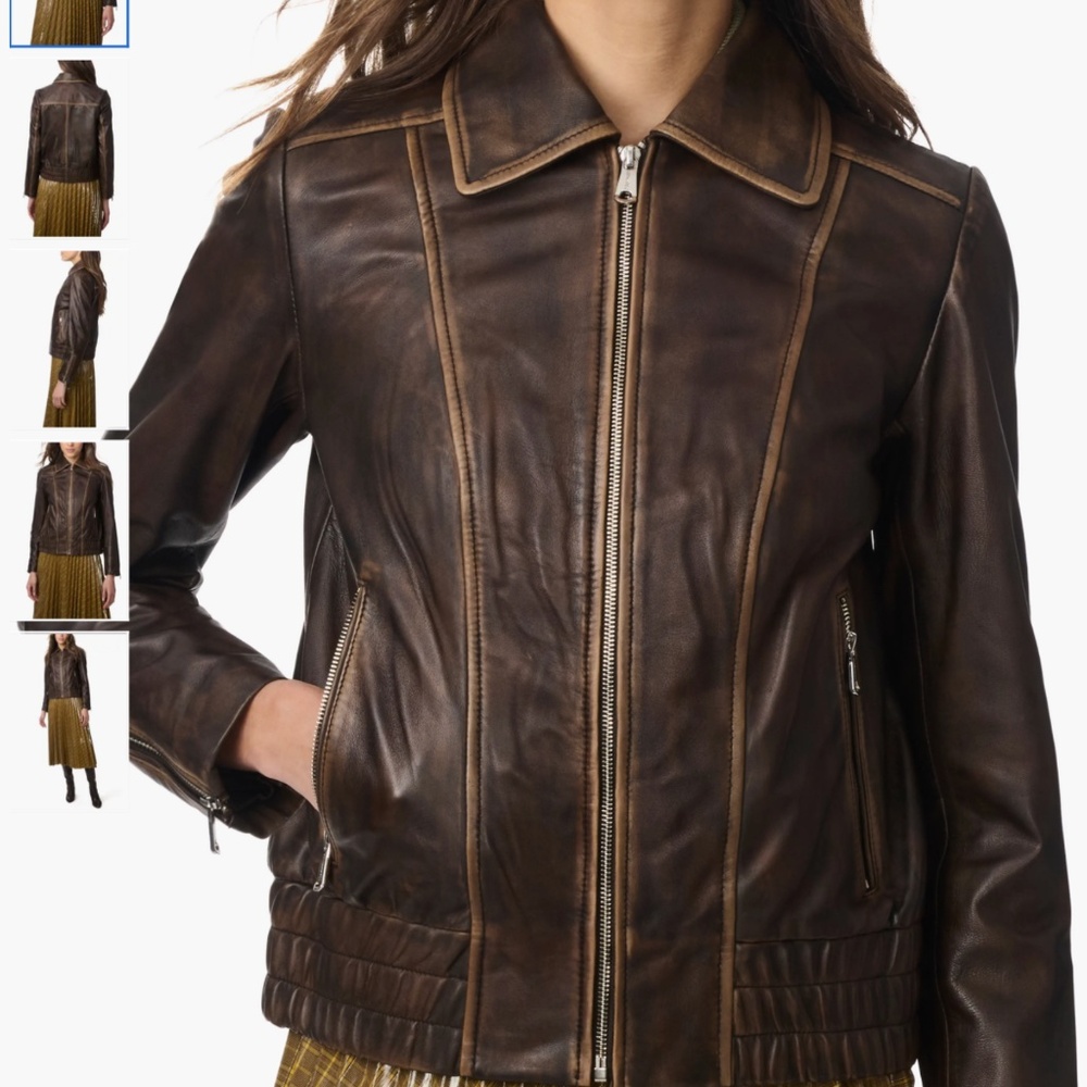 Bernardo Distressed Lambskin Leather Jacket, size XL